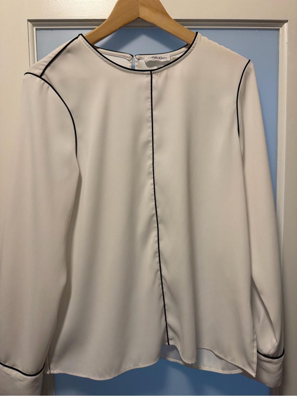 Calvin Klein White Blouse with Black Contrast Piping